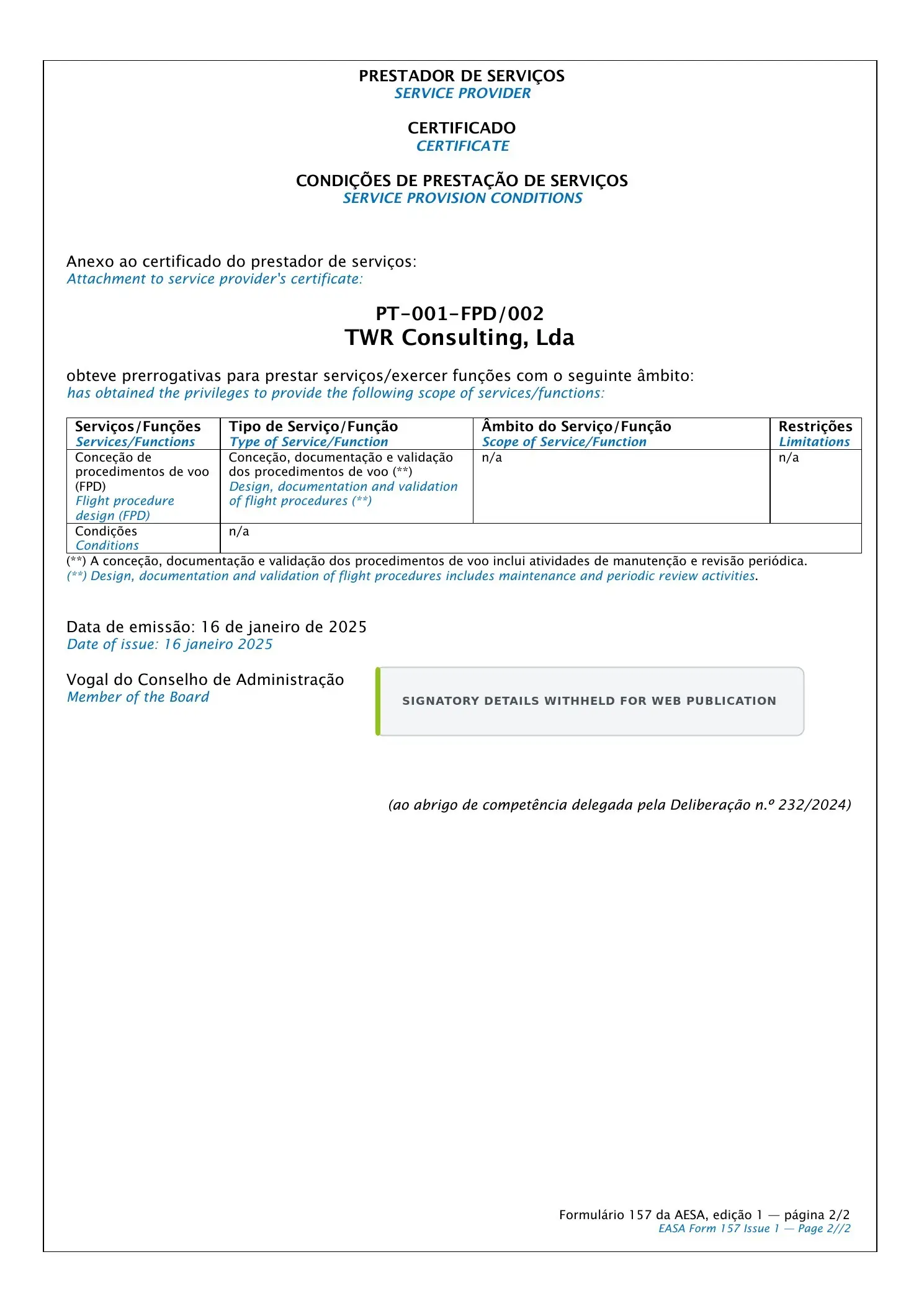 ANAC service provision conditions, page 2 of 2